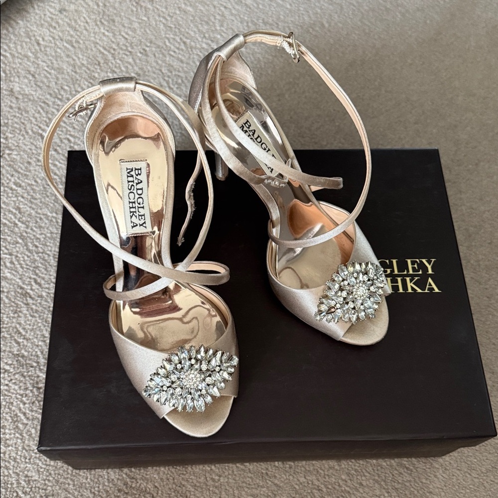Badgley Mischka | Satin Heels with Crystal Embellishments